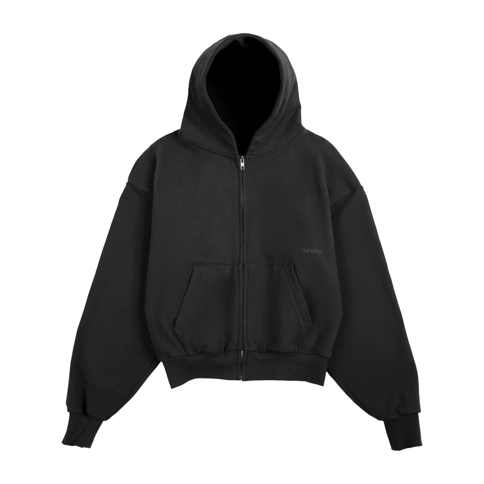 heavyweight-script-sunday-zip-up-hoodie-vintage-black sunday zip up hoodie balck